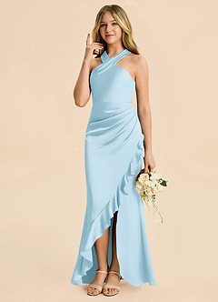 Azazie Thea Junior Sky Blue Sheath Ruched Stretch Satin Dress image5