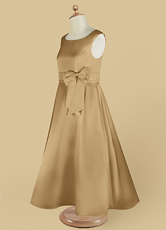 Azazie Lindy Flower Girl Dresses Gold A-Line Pleated Matte Satin Dress image15