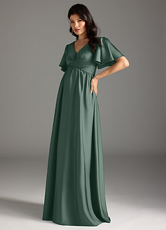 Azazie Verna Maternity Bridesmaid Dresses A-Line Ruched Stretch Satin Floor-Length Dress image4