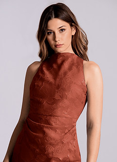 Azazie Evadne Final Sale Terracotta Sheath Pleated Floral Burnout Dress image6