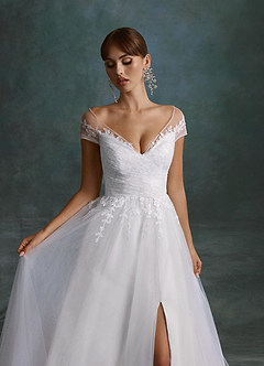 Azazie Bellisima Wedding Dresses Diamond White A-Line V-Neck Tulle Dress image6