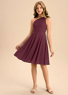 Azazie Charlize Junior Jurk van Chiffon met A-Lijn Geplooid Cabernet image1