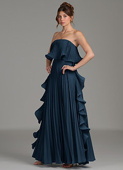 Azazie Alexia Bridesmaid Dresses Dark Navy A-Line Ruched Chiffon Dress image3