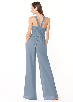 Azazie Berdie Bridesmaid Dresses Dusty Blue Halter Chiffon Jumpsuit image2