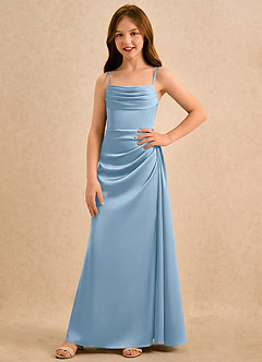 Azazie Shyla Girls Formal Jurken voor bloemenmeisjes Kolom Jurk van Stretch Satijn Geplooide Poederblauw image4
