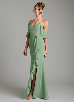 Azazie Alexys Bridesmaid Dresses Matcha Sheath Off the Shoulder Chiffon Dress image5