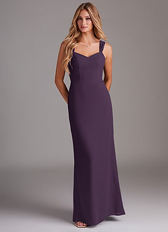 Azazie Denice Bridesmaid Dresses Plum Sheath Pleated Chiffon Dress image1