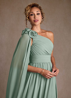 Azazie Lancaster Mère de la mariée Robes Robe Trapèze en Mousseline de soie Asymétrique Agave image4