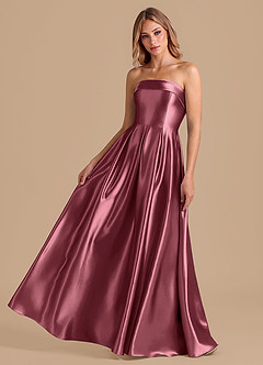 Azazie Lucienne Bridesmaid Dresses Desert Rose A-Line Pleated Metallic Satin Dress image1