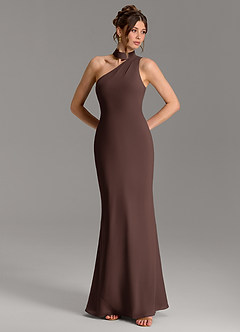 Azazie Seona Bridesmaid Dresses Ganache Mermaid One Shoulder Chiffon Dress image4