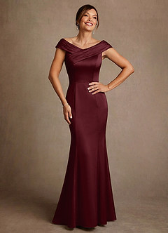 Azazie Aberdeen Mother of the Bride Dresses Cabernet Sheath Pleated Stretch Satin Dress image1