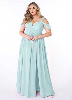 Azazie Lianne Bridesmaid Dresses Sea Glass A-Line Off the Shoulder Chiffon Dress image8