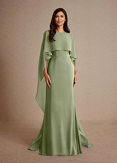 Azazie Milfred At-home Try On Dresses Dusty Blue Sheath Boatneck Stretch Satin Dress image5