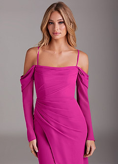 Azazie Hallie Bridesmaid Dresses Fuchsia Mermaid Long Sleeve Chiffon Dress image2