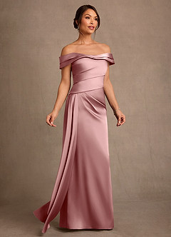 Azazie Beah Mère de la mariée Robes Robe Fourreau en Satin extensible Épaule décolletée Rose Poussiéreuse image2