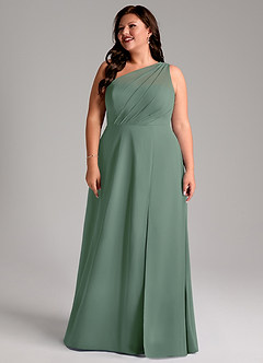 Azazie Phaedra Jurken voor bruidsmeisjes Jurk van Chiffon met A-Lijn One-Shoulder Eucalyptus image14