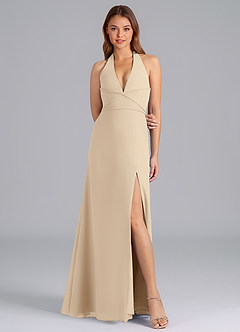 Azazie Odie Bridesmaid Dresses Champagne A-Line Chiffon Dress image4