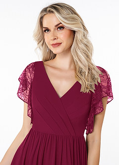 Azazie Zella Bridesmaid Dresses Burgundy A-Line Lace Chiffon Dress image5