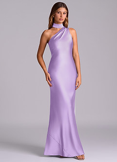 Azazie Seona Robes de demoiselle d'honneur Robe Sirène en Satin extensible Une épaule Lilas image3