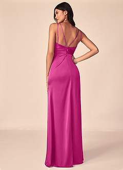 Azazie Aqua Brautjungfernkleider A-Linie V-Hals Gefaltet Stretch-Satin Kleid Fuchsia image5