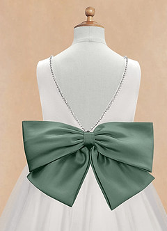 Azazie Seline Flower Girl Dresses Ivory Eucalyptus A-Line Bow Tulle Dress image9