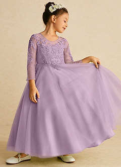 Azazie Precious Blumenmädchenkleider A-Linie Spitze Tüll Kleid Blauregen image2