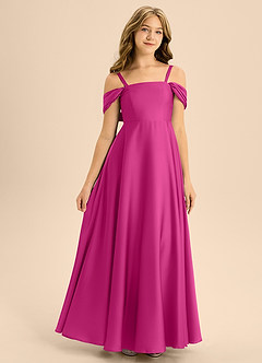 Azazie Rowena Junior Vestido de Fucsia de Satén Elástico de Corte en A con Lazo image3
