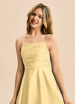 Azazie Miko Junior Butter A-Line Pleated Stretch Satin Dress image8