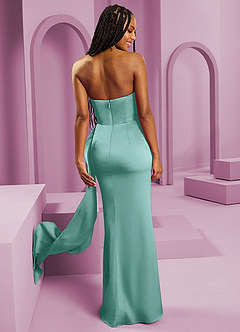 Barbie ♥ Azazie Vestidos de damas de honor Vestido de Aqua de Satén Elástico de Corte Recto Convertible con Sin tirantes image2