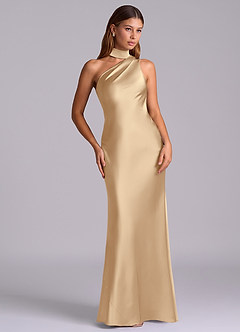 Azazie Seona Bridesmaid Dresses Champagne Mermaid One Shoulder Stretch Satin Dress image7