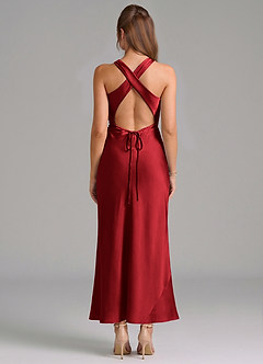 Azazie Evadne Bridesmaid Dresses Scarlet Sheath Pleated Stretch Satin Dress image5