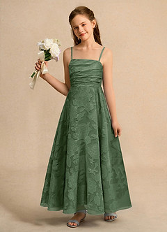 Azazie Pebbles Junior Formal Flower Girl Dresses Eucalyptus A-Line Pleated Floral Burnout Dress image1