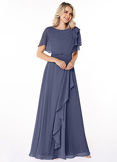 Azazie Aaliyah Modest Bridesmaid Dresses A-Line Scoop Pleated Chiffon Floor-Length Dress image3
