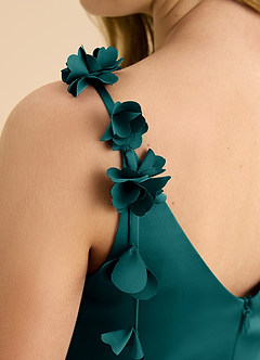 Azazie Gumdrop Junior Abito Impero in Raso Elasticizzato Plissettato Verde Pavone image8