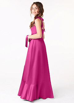 Azazie Barbara Junior Fuchsia A-Line Bow Stretch Satin Dress image2