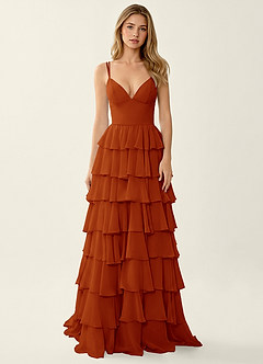 Celeste Paprika Ruffled A-line Prom Dress image3