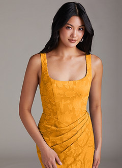 Mero Butterscotch Sheath Pleated Floral Burnout Dress image6