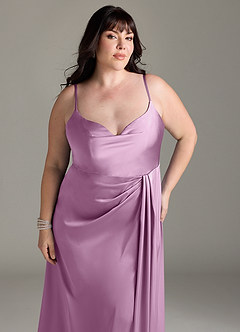 Azazie Brielle Bridesmaid Dresses Wisteria A-Line Cowl Spaghetti Straps Stretch Satin Dress image11