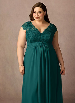 Azazie Irmeli Mother of the Bride Dresses Peacock A-Line Lace Chiffon Dress image13