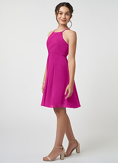 Azazie Ginny Junior A-Linie Plissee Chiffon Kleid Fuchsia image3
