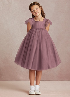 Azazie Kalio Abiti da Ragazza di Fiori Abito A-Line in Tulle Con Maniche Vintage Malva image2