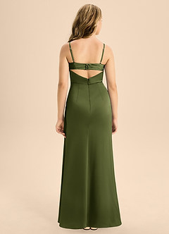 Azazie Renna Junior Olive A-Line Pleated Stretch Satin Dress image2