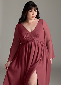 Azazie Teton Brautjungfernkleider für Schwangere A-Linie Langarm Chiffon Bodenlänge Kleid image12