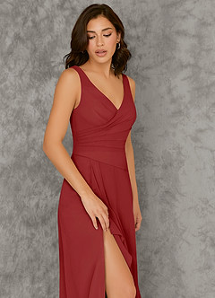 Azazie Kori Robes de demoiselle d'honneur Robe Trapèze en Mousseline de soie Plissée Rouille image4