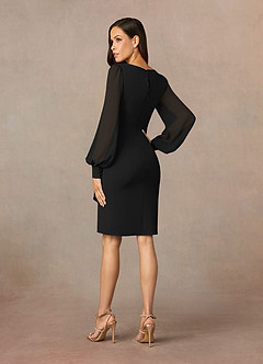 Azazie Karen Mother of the Bride Dresses Black Sheath Pleated Stretch Crepe Dress image4