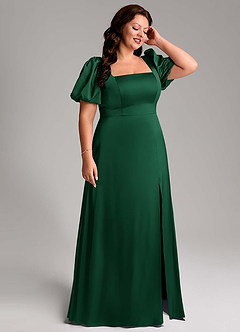 Azazie Fyona Bridesmaid Dresses Dark Green A-Line Pleated Stretch Satin Dress image13