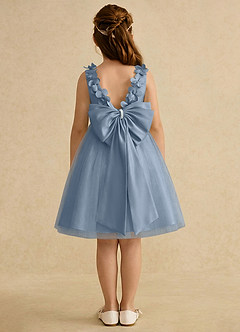 Azazie Lona Abiti da Ragazza di Fiori Abito A-Line in Raso Opaco Fiocco Blu Polveroso Blu Polveroso image2