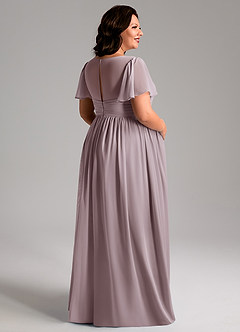 Azazie Verna Robes de demoiselle d'honneur de maternité Robe Trapèze Col V froncé Longueur ras du sol Mousseline de soie image8