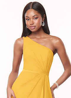 Azazie Liza Bridesmaid Dresses Marigold Mermaid One Shoulder Chiffon Dress image5