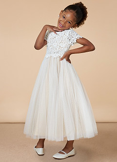 Azazie Petal Final Sale Diamond White Champagne A-Line Lace Tulle Dress image1